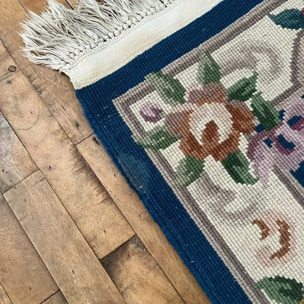 Blue Chinese Hand Knotted Aubusson Wool Rug 39